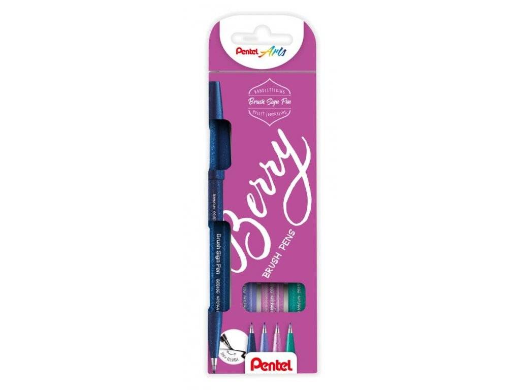 Různé sady popisovačů Pentel Brush Sign Pen 4ks: Berry