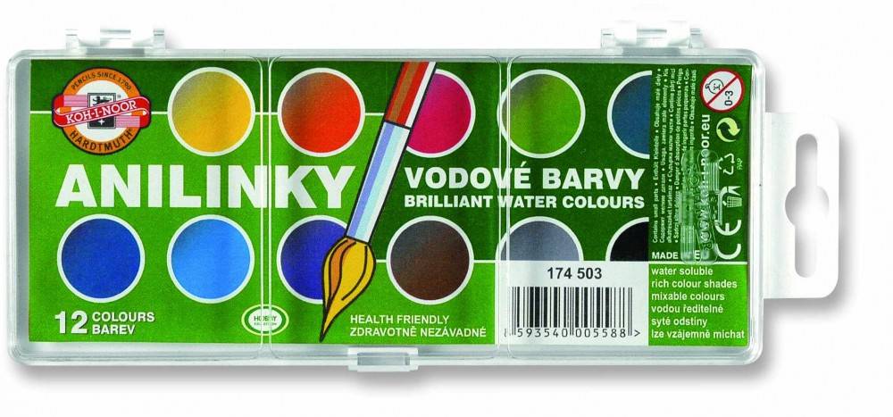 Vodové barvy Anilinky 12 barev